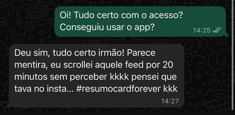 Mensagem de assinante do RESUMO CARD