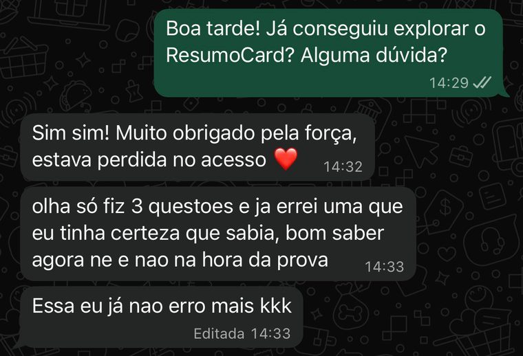 Mensagem de assinante do RESUMO CARD